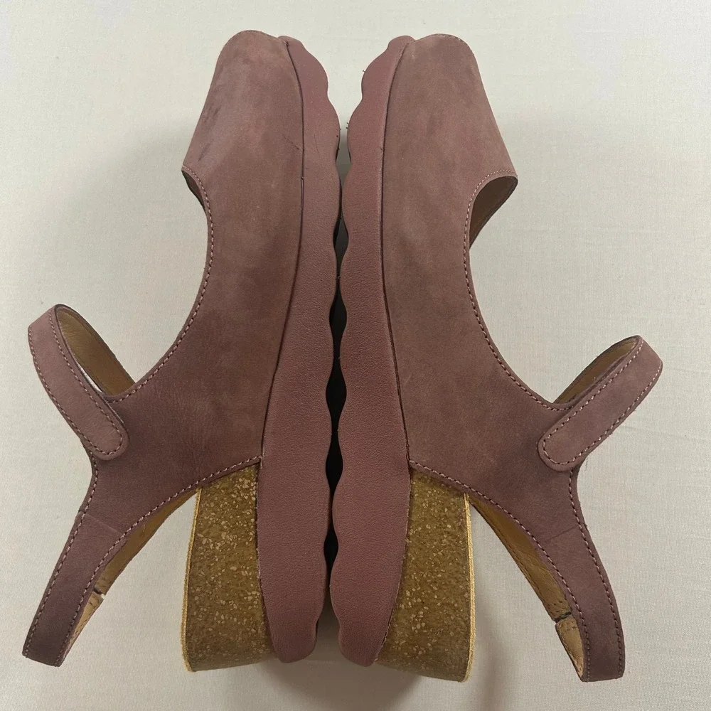 Dansko Marcy Sandals Womens 38 / 7.5-8 Rose Nubuck Leather Peep Toe Cork Heel